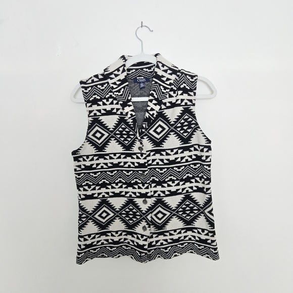 Chaps Jackets & Blazers - Chaps Black and White Aztec Western 100% Cotton Statement Vest Medium
